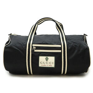 Gucci Duffle Bag Boston Travel Black White Shoulder Strap